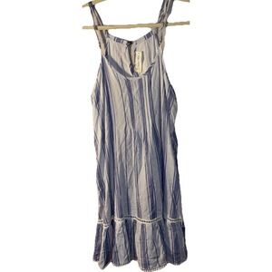 Ocean Drive Dress Womens Medium Blue White‎ Stripe Sleeveless Ruffle Boho Beach